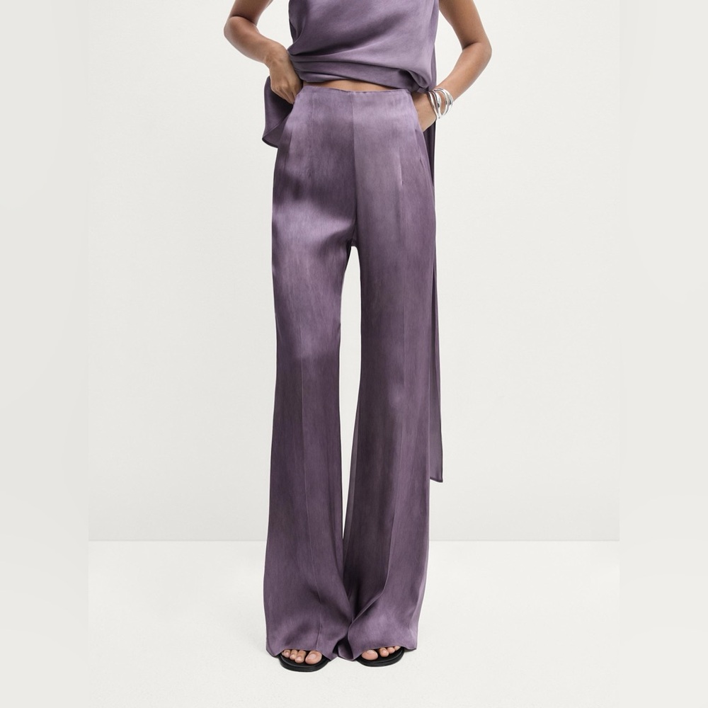 Massimo Dutti Lilac/ Purple / Mauve Flowing Flared Satin Trousers. NWT